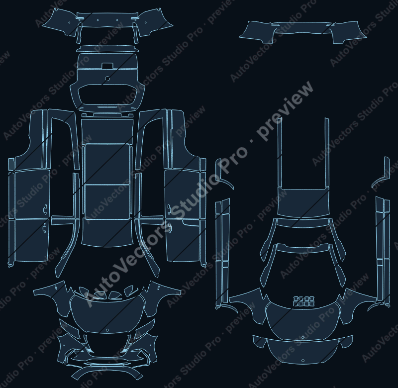 Mercedes-Benz Vito PRO Long Wheel LCI 2024 precut PPF pattern – watermarked preview from the cutting software