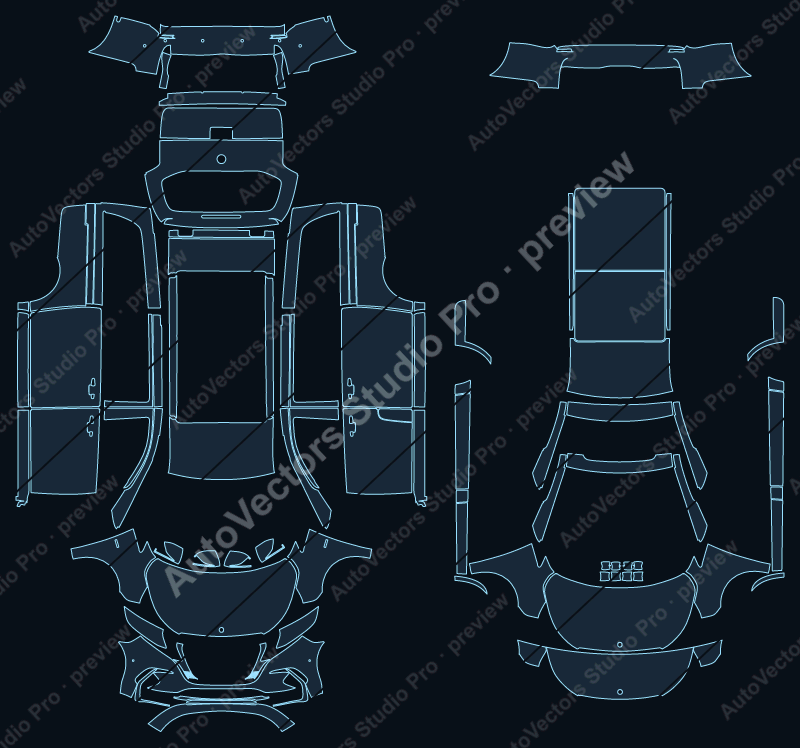 Mercedes-Benz Vito PRO Standart Wheel Base LCI 2024 precut PPF pattern – watermarked preview from the cutting software