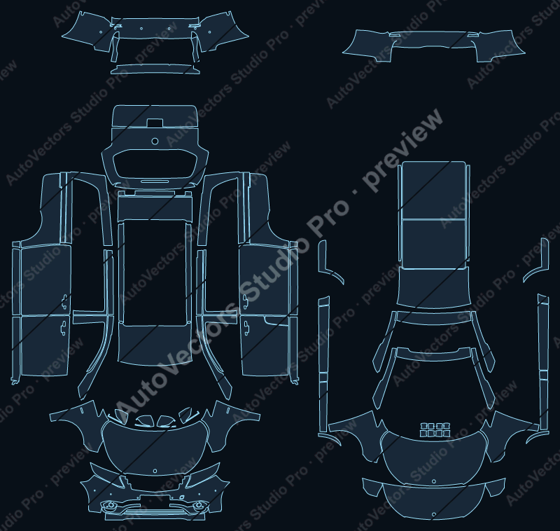 Mercedes-Benz Vito Standart Wheel Base 2016 precut PPF pattern – watermarked preview from the cutting software
