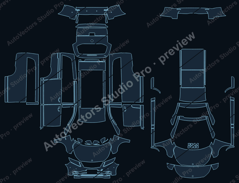Mercedes-Benz Vito Standart Wheel Base Panel 2016 van precut PPF pattern – watermarked preview from the cutting software