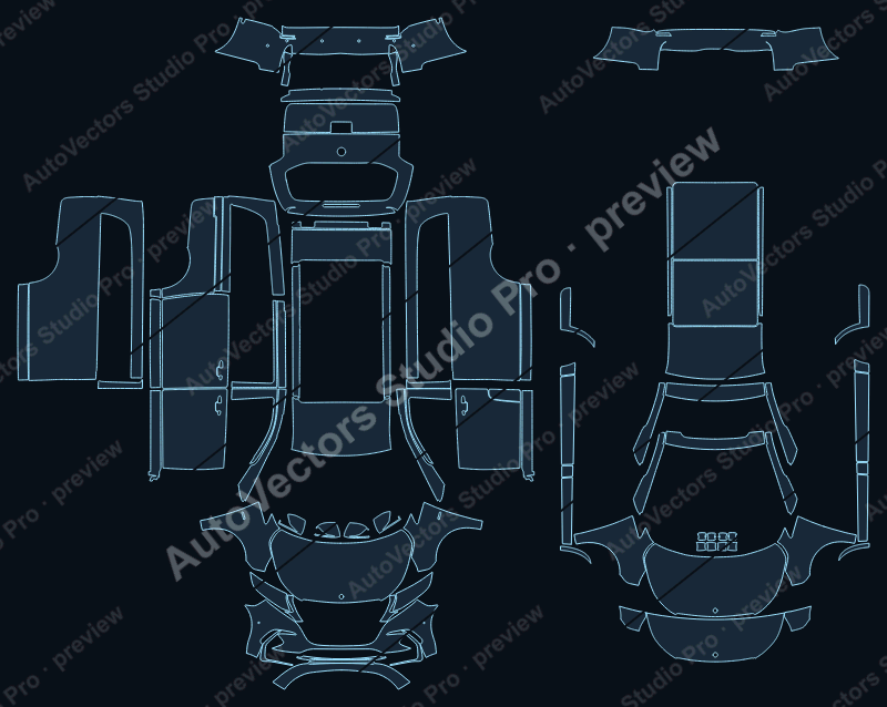 Mercedes-Benz Vito Standart Wheel Base Panel LCI 2024 van precut PPF pattern – watermarked preview from the cutting software