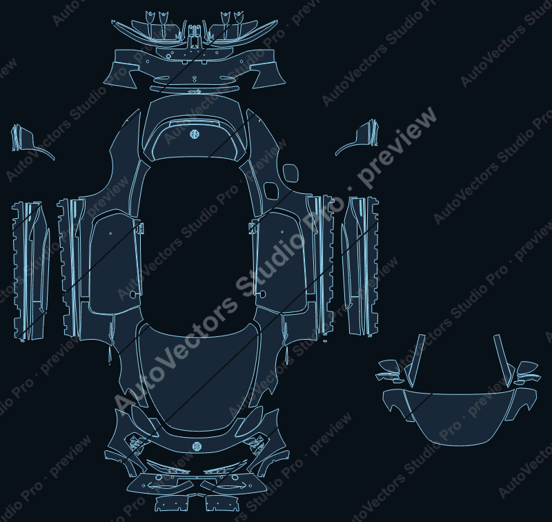 MG Cyberster EC32 2024 convertible precut PPF pattern – watermarked preview from the cutting software