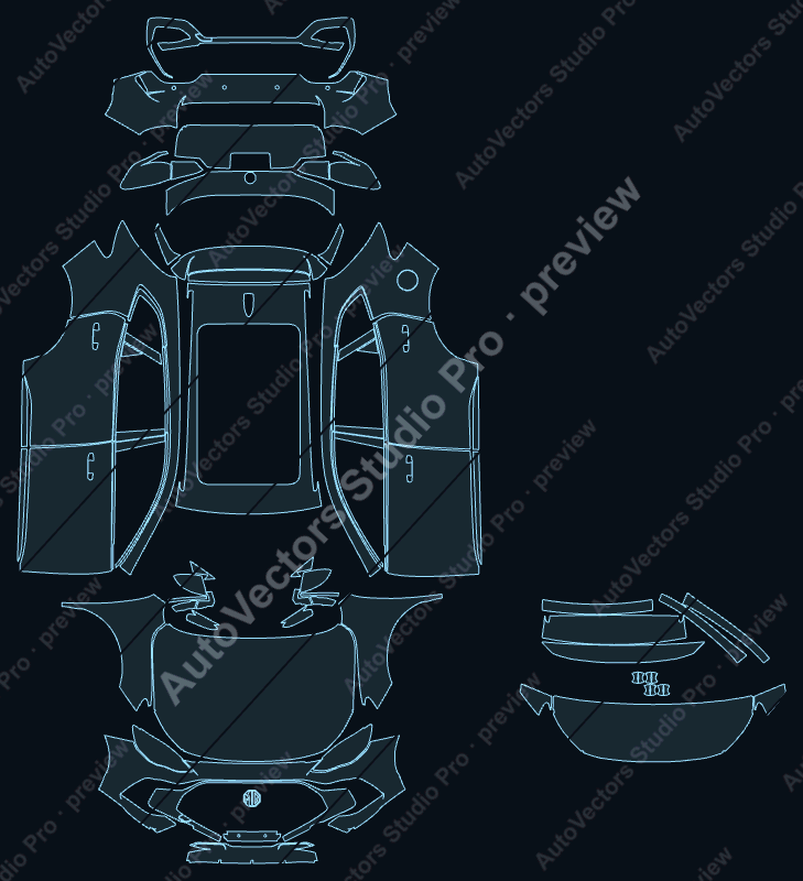 MG HS Base 2024 SUV precut PPF pattern – watermarked preview from the cutting software
