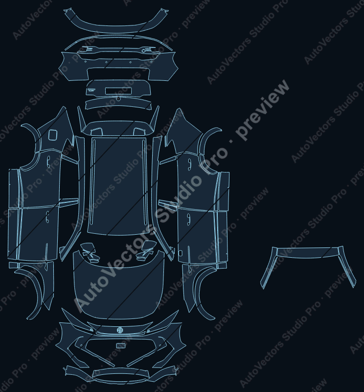 MG HS Hybrid 2025 SUV precut PPF pattern – watermarked preview from the cutting software