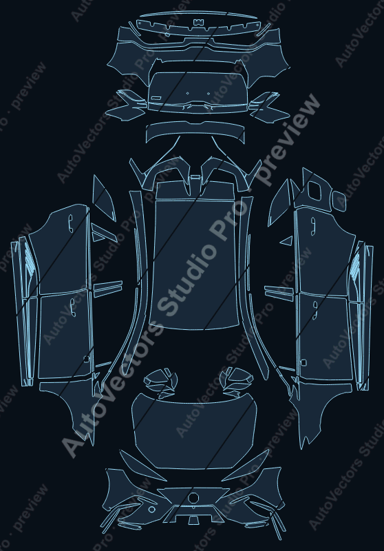 MG MG4 EV Base 2024 hatchback precut PPF pattern – watermarked preview from the cutting software