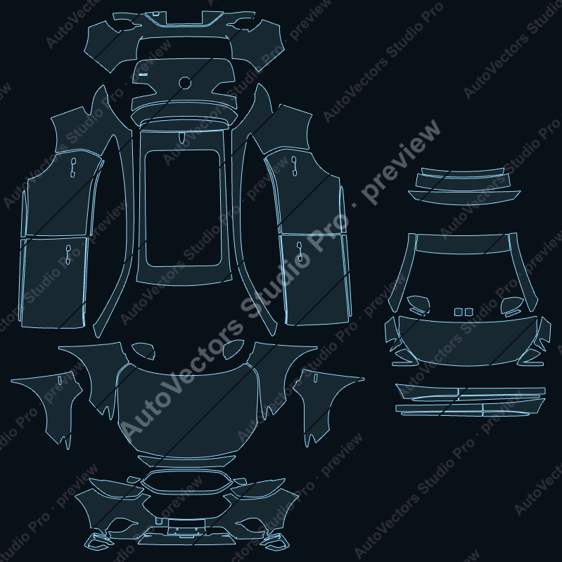 MG ZS ZS11 Facelift 2023 SUV precut PPF pattern – watermarked preview from the cutting software