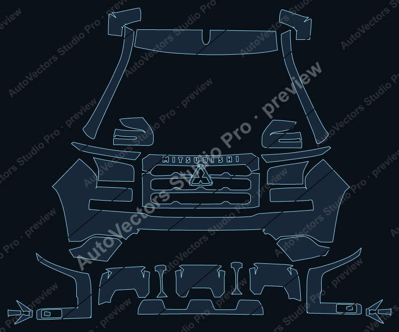 Mitsubishi L200 2025 precut PPF pattern – watermarked preview from the cutting software