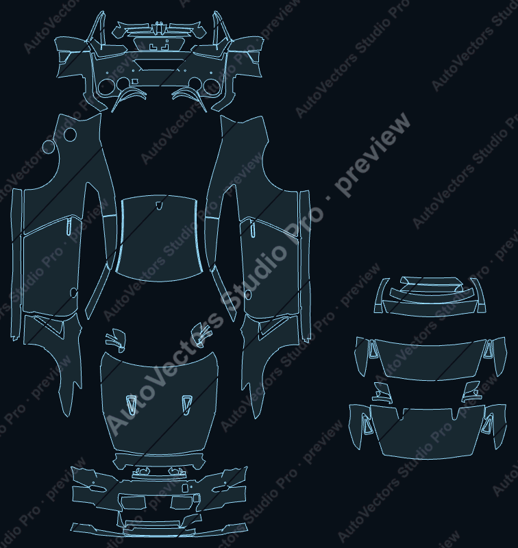 Nissan GT-R R35 Base Facelift 2024 coupe precut PPF pattern – watermarked preview from the cutting software