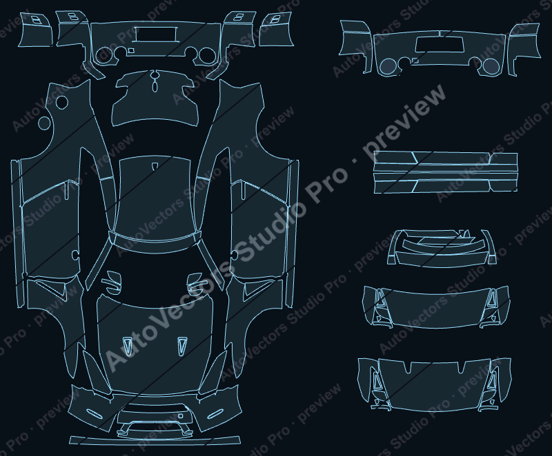 Nissan GT-R R35 Base Pre-Facelift 2011 coupe precut PPF pattern – watermarked preview from the cutting software