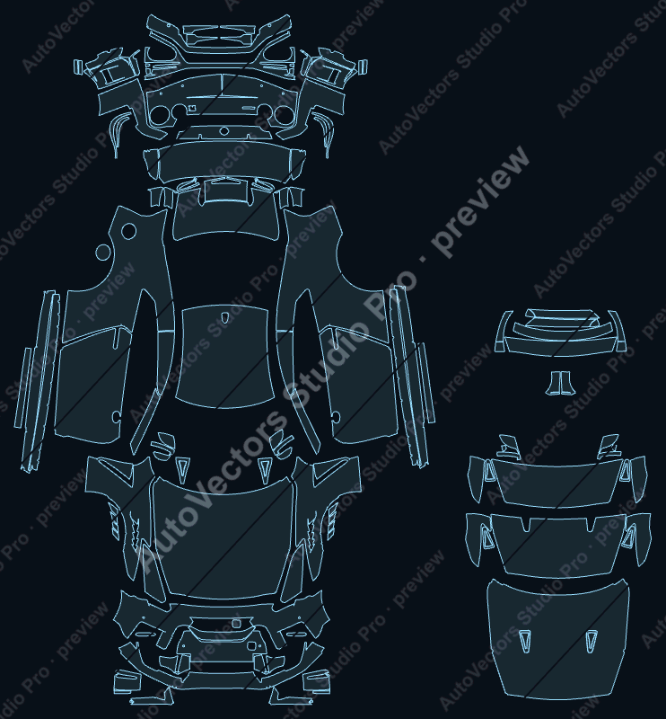 Nissan GT-R R35 Nismo Facelift 2017 coupe precut PPF pattern – watermarked preview from the cutting software