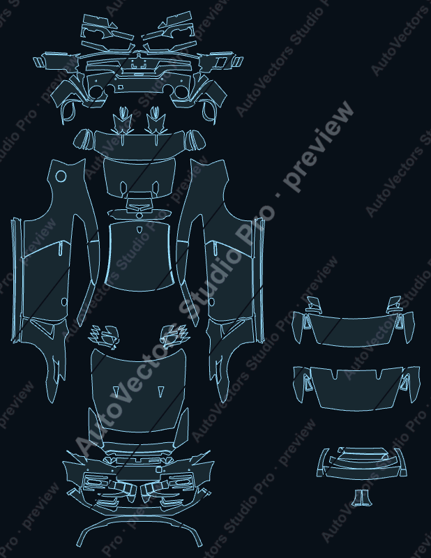 Nissan GT-R R35 Nismo Facelift 2024 coupe precut PPF pattern – watermarked preview from the cutting software