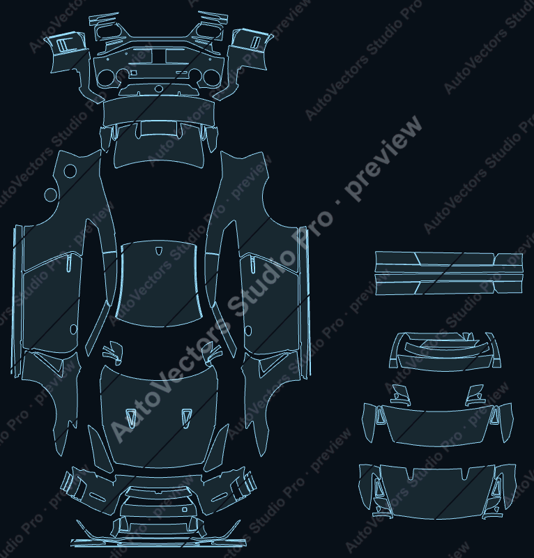 Nissan GT-R R35 Nismo Pre-Facelift 2014 coupe precut PPF pattern – watermarked preview from the cutting software