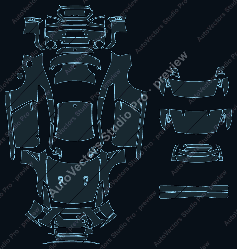 Nissan GT-R R35 Premium 2017 coupe precut PPF pattern – watermarked preview from the cutting software