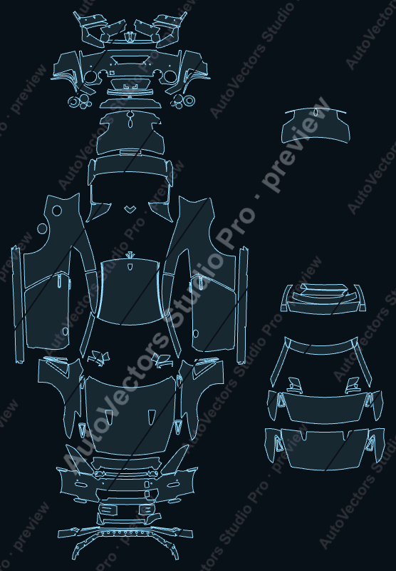 Nissan GT-R R35 Premium Facelift 2024 coupe precut PPF pattern – watermarked preview from the cutting software