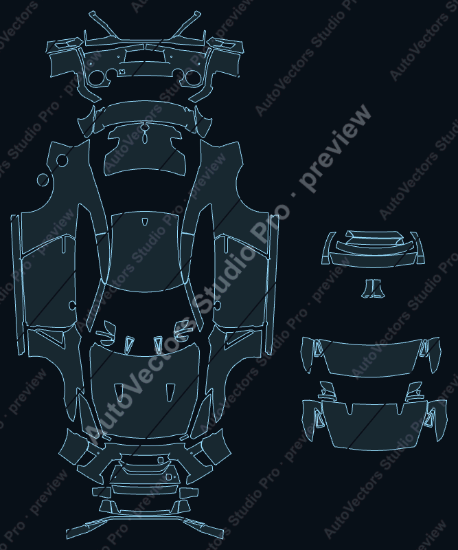 Nissan GT-R R35 Prestige Pure Recaro 2016 coupe precut PPF pattern – watermarked preview from the cutting software