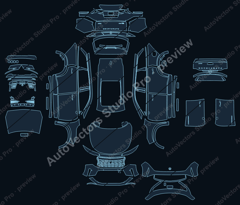 Nissan Pathfinder China 2024 precut PPF pattern – watermarked preview from the cutting software