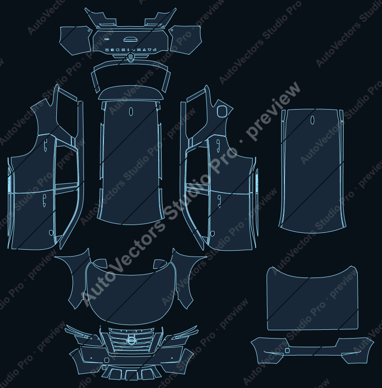 Nissan Pathfinder Platinum-SL-SV-S 2022 precut PPF pattern – watermarked preview from the cutting software