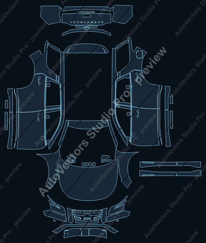 Nissan Pathfinder Rock Creek 2022 precut PPF pattern – watermarked preview from the cutting software