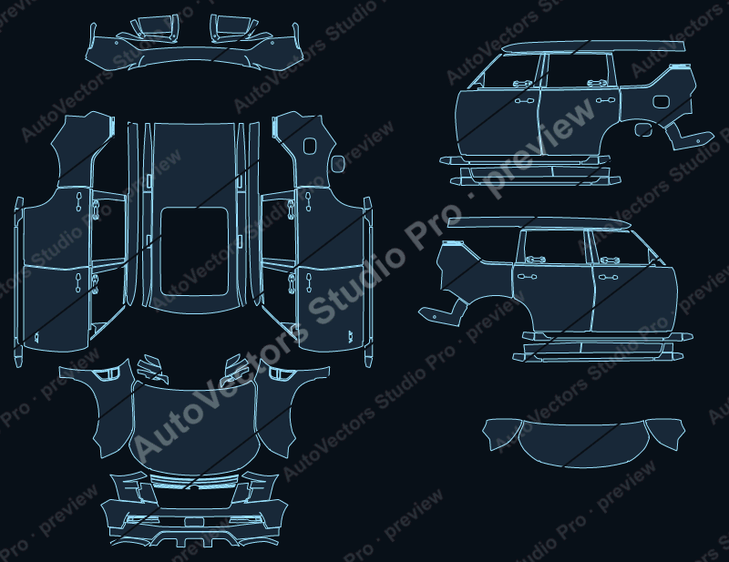 Nissan Patrol ME LE Platinum City 2025 precut PPF pattern – watermarked preview from the cutting software