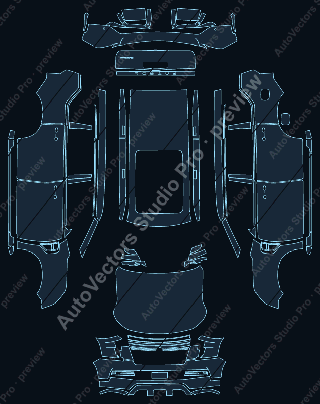 Nissan Patrol Platinum 2025 precut PPF pattern – watermarked preview from the cutting software