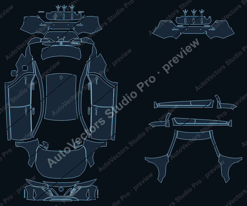 Nissan Sentra S-SV 2024 precut PPF pattern – watermarked preview from the cutting software
