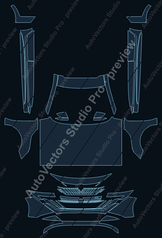 Nissan Sentra SR 2026 precut PPF pattern – watermarked preview from the cutting software