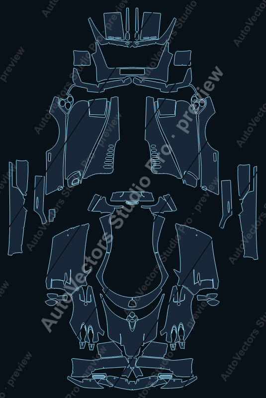 Pagani Huayra 2017 roadster precut PPF pattern – watermarked preview from the cutting software