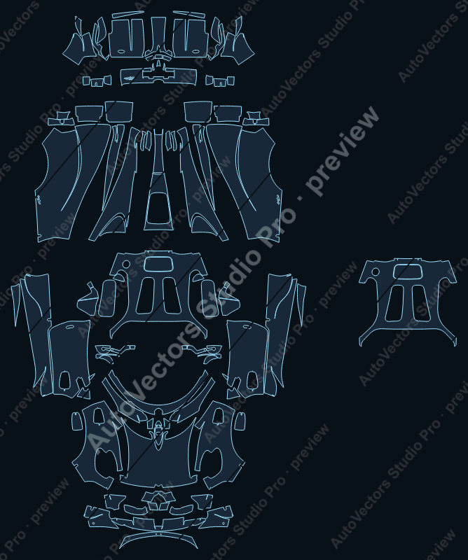 Pagani Utopia Base 2024 precut PPF pattern – watermarked preview from the cutting software
