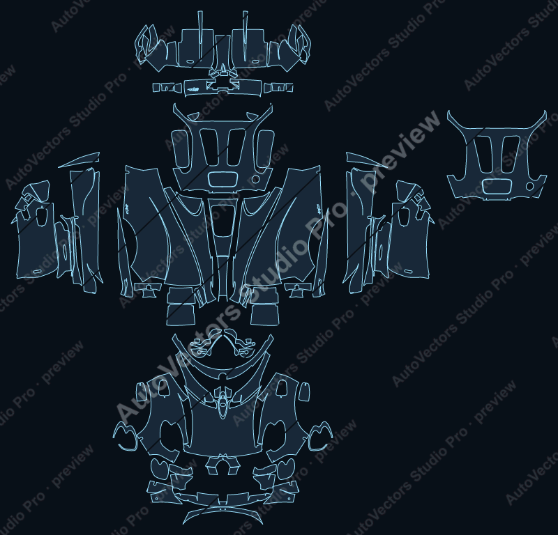 Pagani Utopia Base 2025 precut PPF pattern – watermarked preview from the cutting software