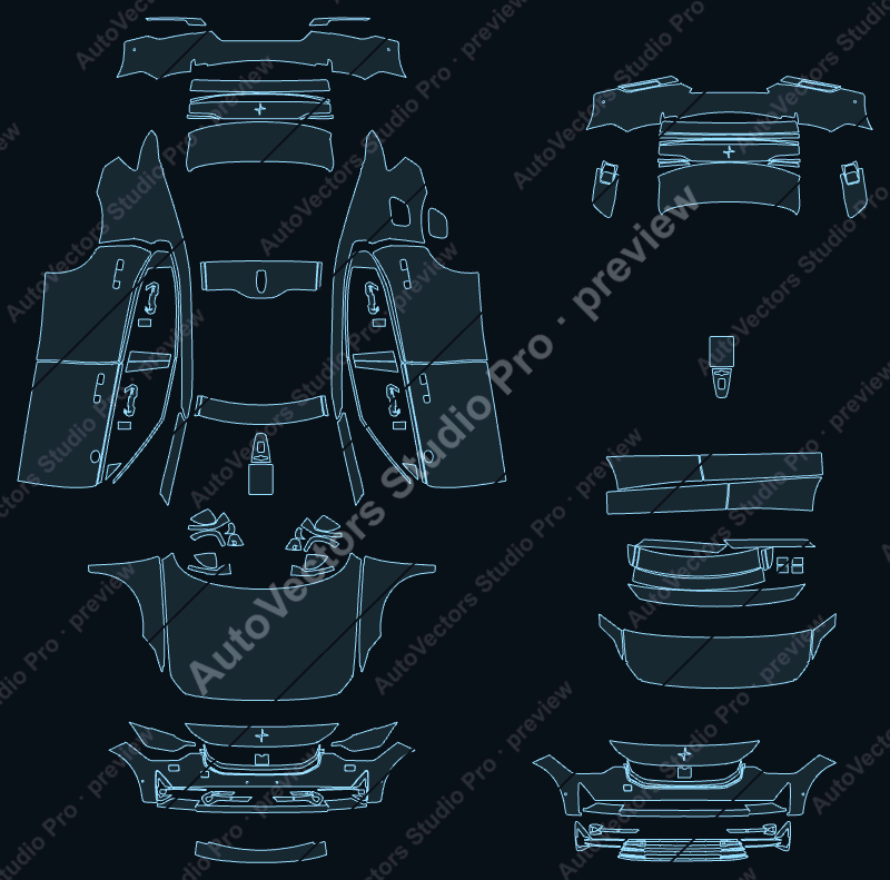 Polestar 2 Base 2020 precut PPF pattern – watermarked preview from the cutting software