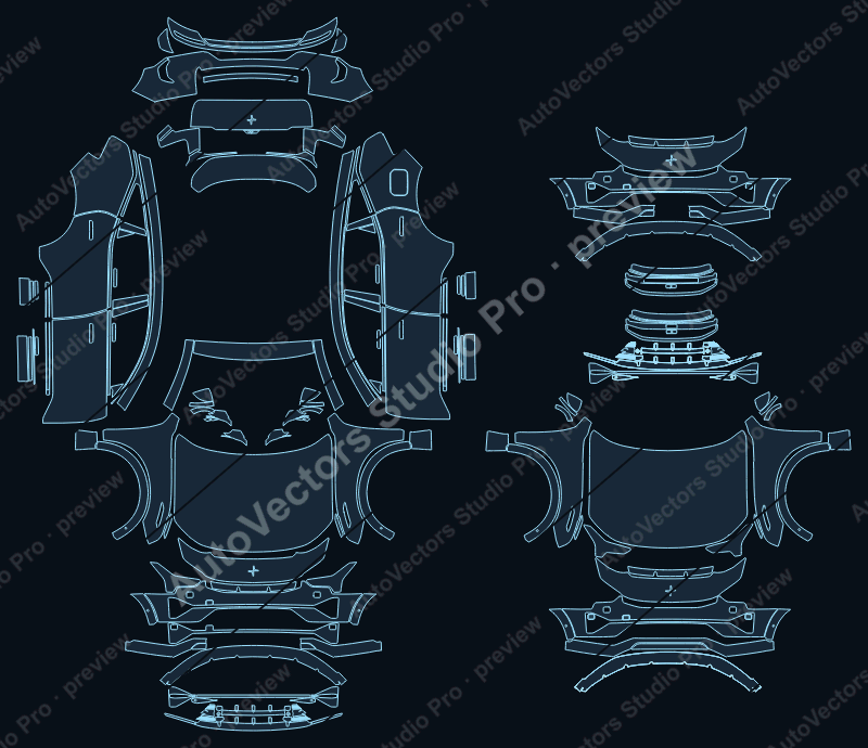 Polestar 3 Base 2023 precut PPF pattern – watermarked preview from the cutting software