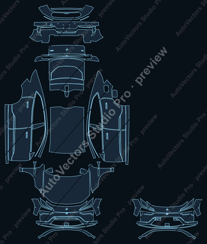 Polestar 4 Base 2024 precut PPF pattern – watermarked preview from the cutting software