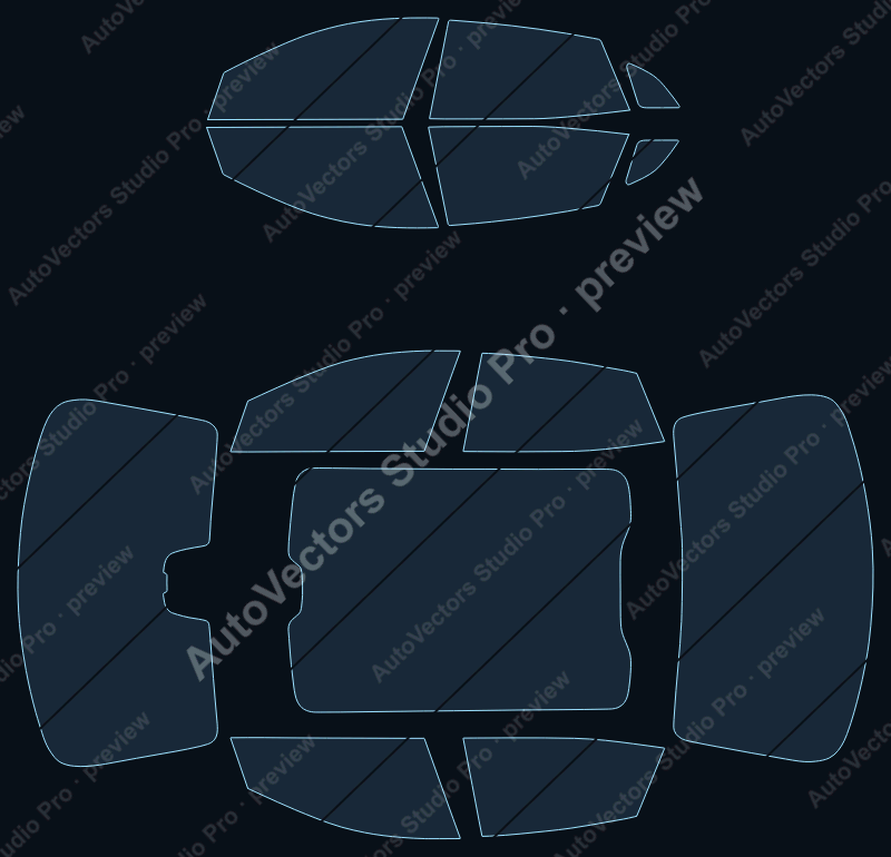 Polestar 4 Base 2024 precut window film pattern – watermarked preview from the cutting software