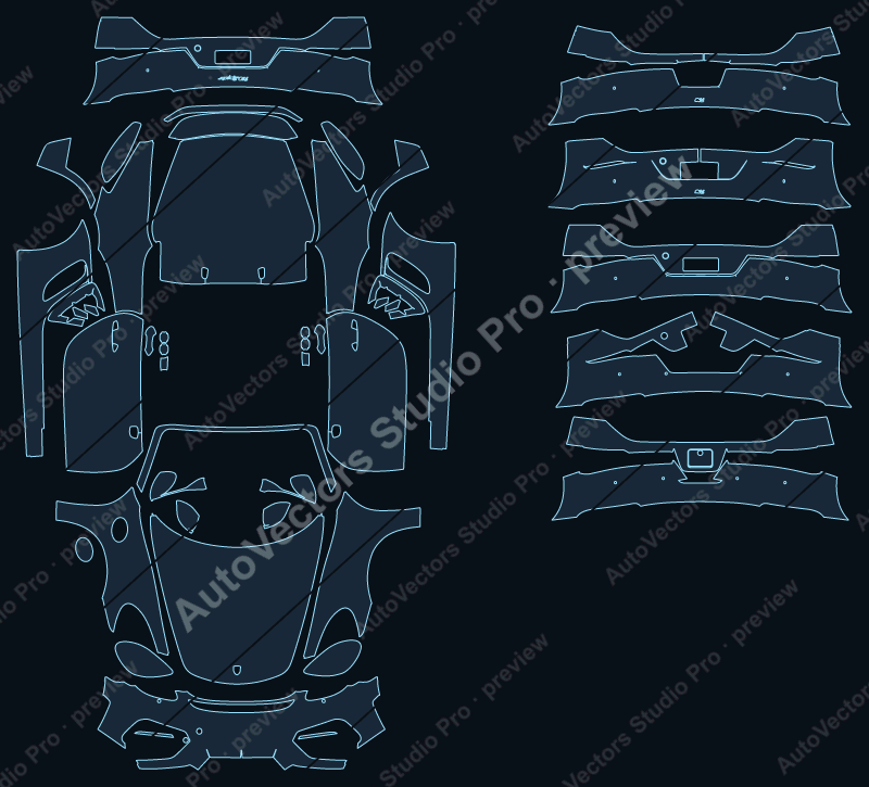 Porsche 718 982 2019 spyder precut PPF pattern – watermarked preview from the cutting software