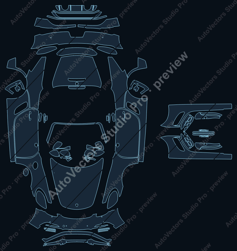 Porsche 718 Boxster 2021 convertible precut PPF pattern – watermarked preview from the cutting software