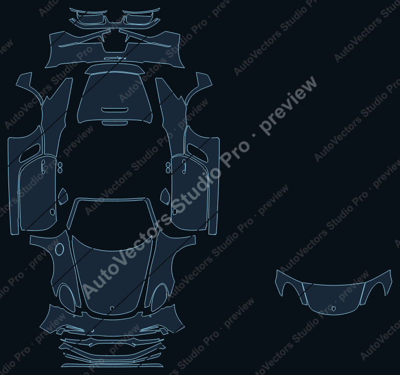 Porsche 718 Boxster GTS 2.5 2018 convertible precut PPF pattern – watermarked preview from the cutting software