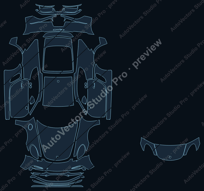 Porsche 718 Cayman GTS 2.5 2018 coupe precut PPF pattern – watermarked preview from the cutting software