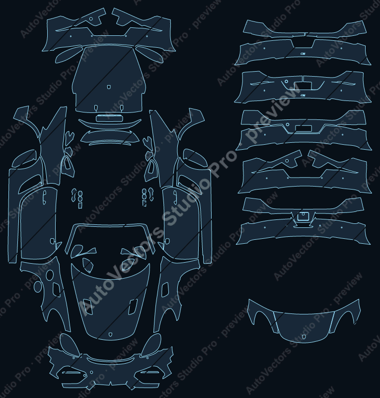 Porsche 718 RS 982 2023 spyder precut PPF pattern – watermarked preview from the cutting software