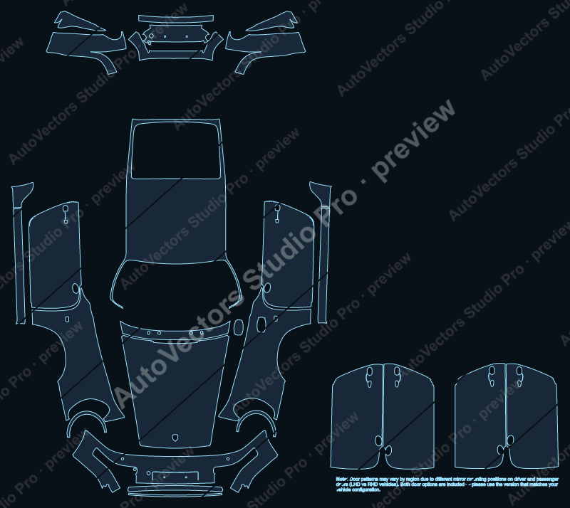 Porsche 911 964 Carrera 2 1989 coupe full kit precut PPF pattern – watermarked preview from the cutting software
