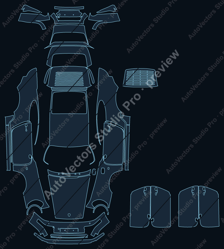 Porsche 911 964 Turbo 1990 coupe full kit precut PPF pattern – watermarked preview from the cutting software