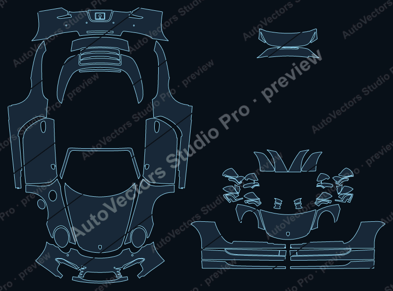 Porsche 911 991.1 4 4S 2012 targa full kit precut PPF pattern – watermarked preview from the cutting software