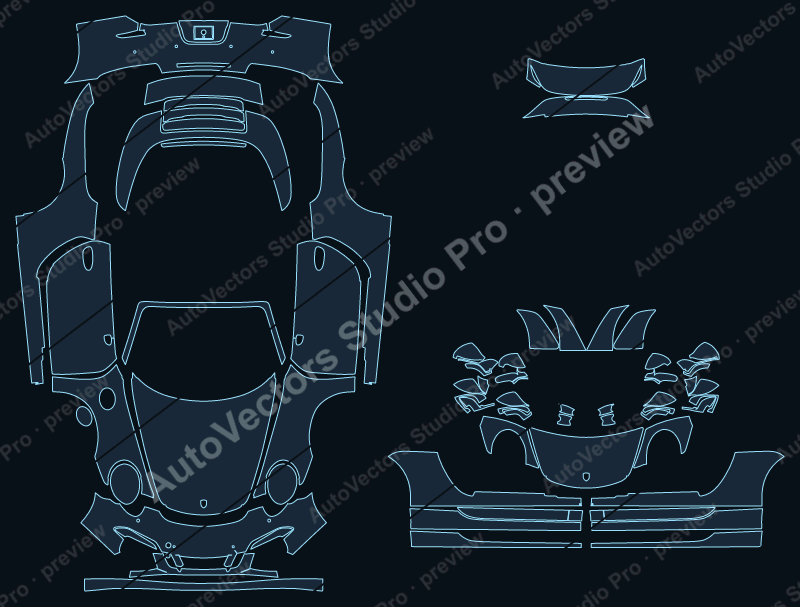Porsche 911 991.1 4 GTS 2012 targa full kit precut PPF pattern – watermarked preview from the cutting software