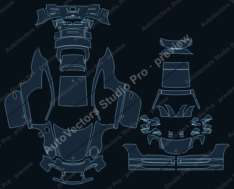 Porsche 911 991.1 GT3 2013 coupe full kit precut PPF pattern – watermarked preview from the cutting software