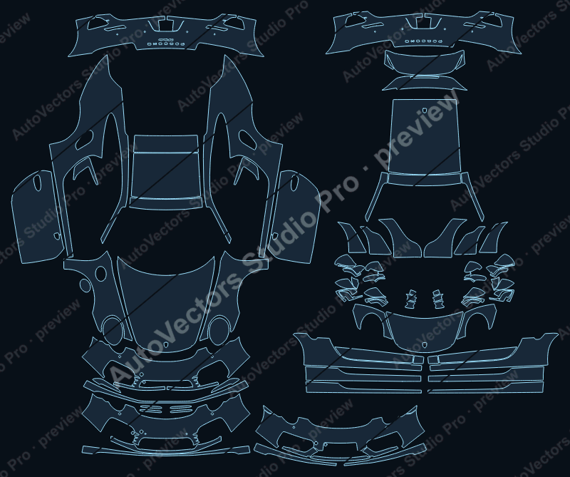 Porsche 911 991.1 Turbo Turbo S 2014 coupe full kit precut PPF pattern – watermarked preview from the cutting software