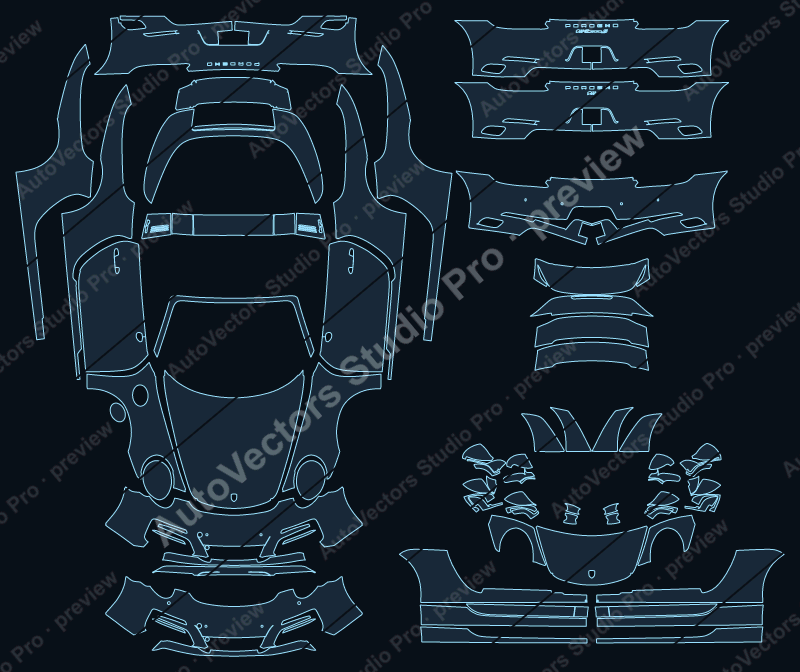 Porsche 911 991.2 4 Targa 4S 2017 targa precut PPF pattern – watermarked preview from the cutting software