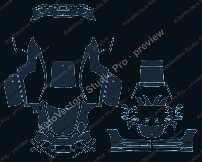 Porsche 911 991.2 GT3 2017 touring full kit precut PPF pattern – watermarked preview from the cutting software