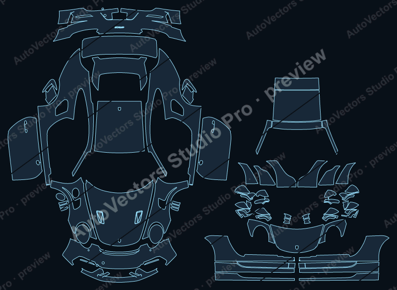 Porsche 911 991.2 GT3 RS 2017 coupe full kit precut PPF pattern – watermarked preview from the cutting software