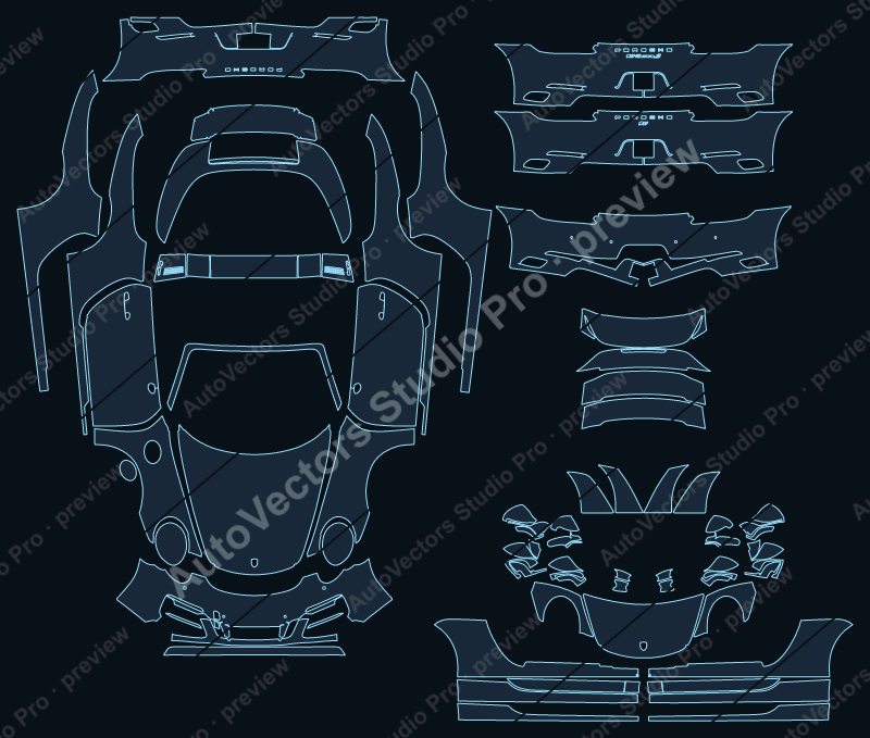 Porsche 911 991.2 GTS Targa 4 GTS 2017 targa full kit precut PPF pattern – watermarked preview from the cutting software