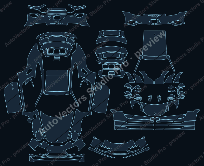 Porsche 911 991.2 Turbo Turbo S 2017 coupe full kit precut PPF pattern – watermarked preview from the cutting software