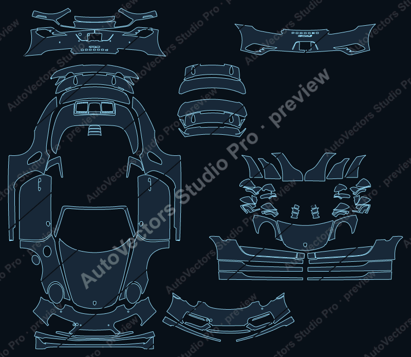 Porsche 911 991.2 Turbo Turbo S 2017 cabriolet full kit precut PPF pattern – watermarked preview from the cutting software